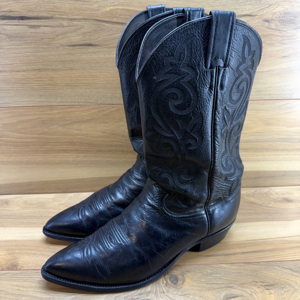 JUSTIN Vintage Cowboy Boots Mens 13 D Black Leather Western Rodeo 1434 USA Made